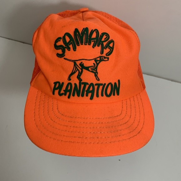 VINTAGE Samara Plantation Orange Hunting Mesh Trucker Baseball Hat Cap Snapback - Picture 1 of 13